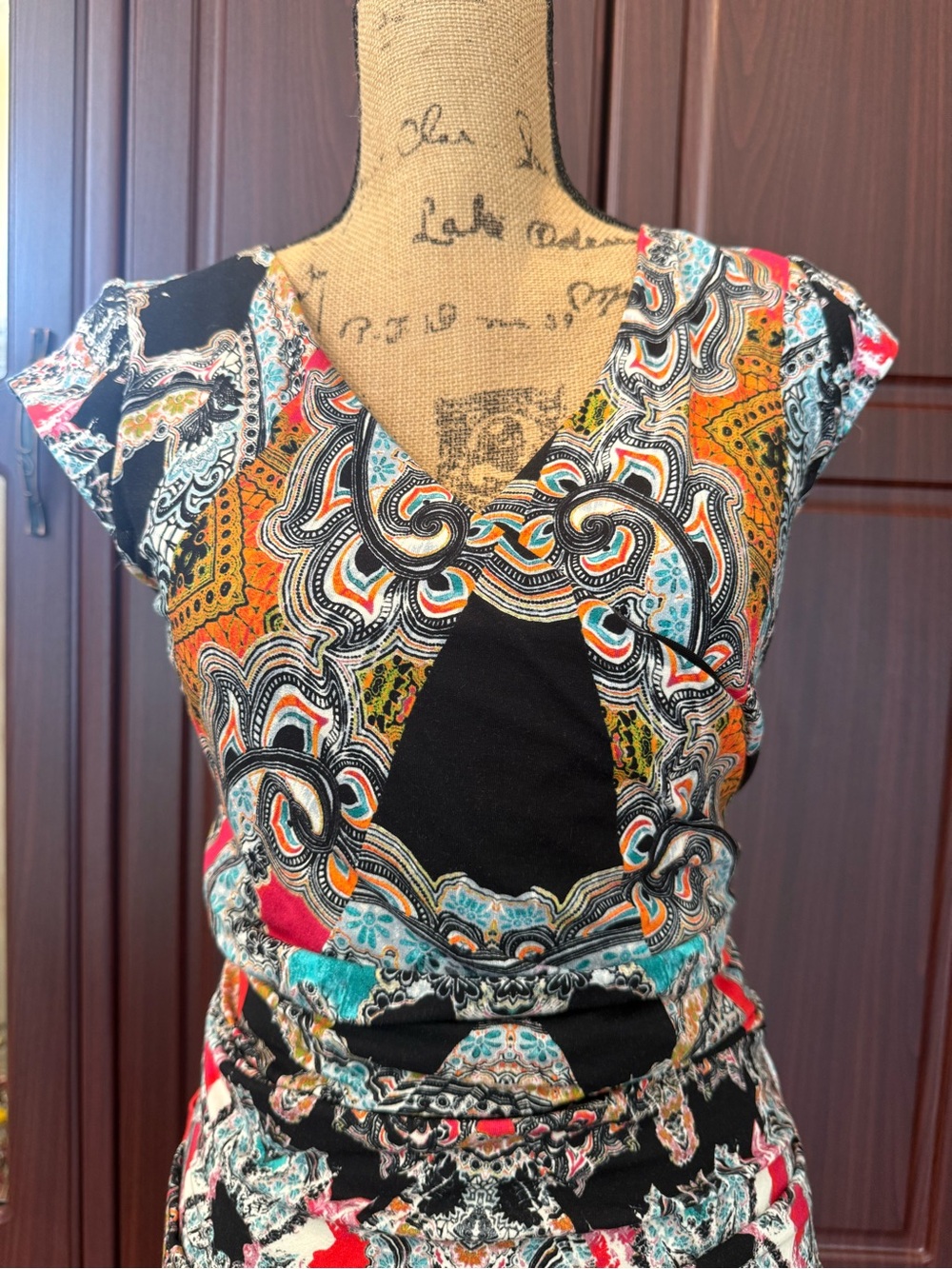 Nicole Miller Multicolor Printed Cap-Sleeve Midi Dress - Picture 2 of 8